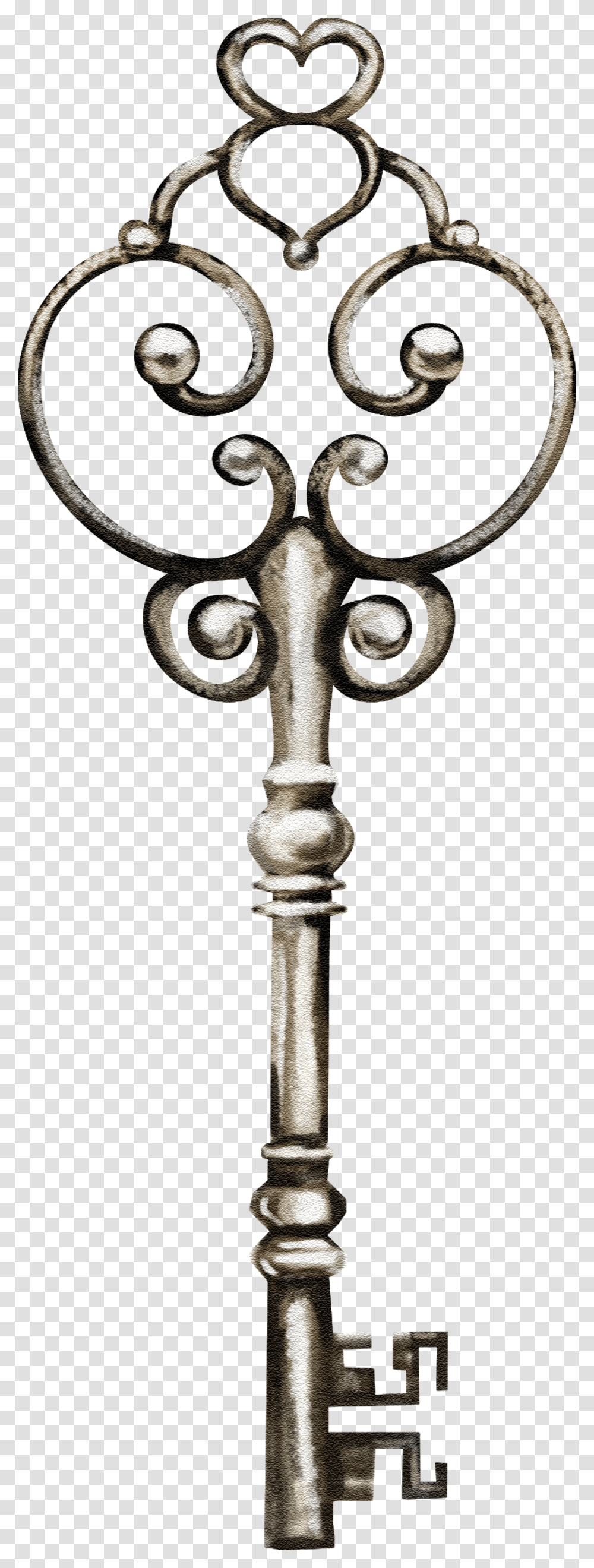 Skeleton Key And Flowers, Bronze, Cross, Handle Transparent Png