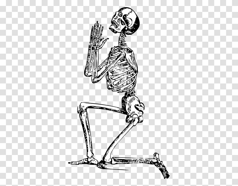 Skeleton Pray Man Religion God Spiritual Belief Skeleton On Knees Praying, Person, Drawing, Bow Transparent Png