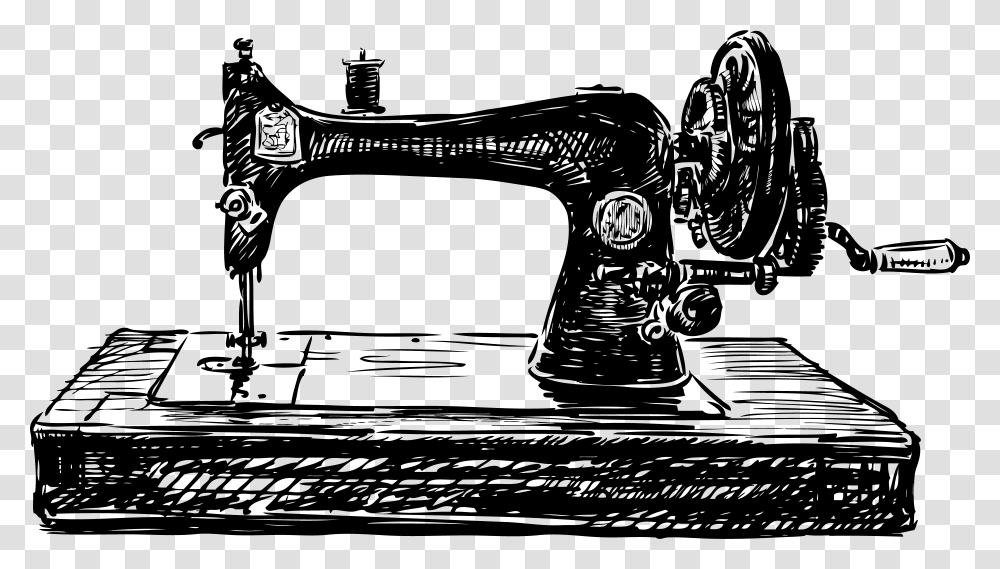 Sketch Of Old Fashioned Sewing Machine History Old Sewing Machine Sketch, Electrical Device, Appliance, Gun, Weapon Transparent Png