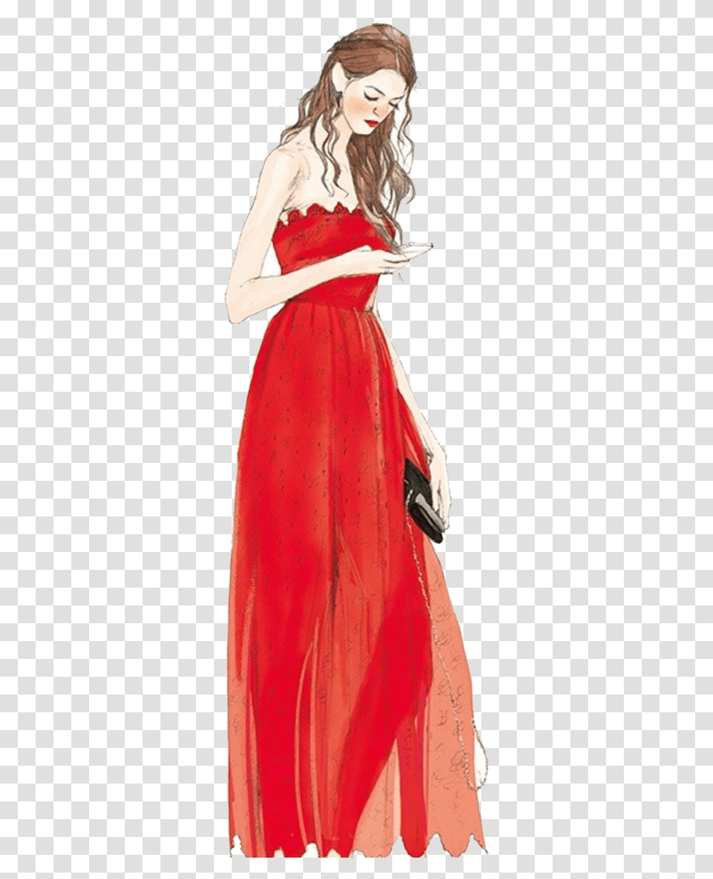 Sketchbook Fashion Look Illustration Phone Model Clipart Illustration, Apparel, Evening Dress, Robe Transparent Png