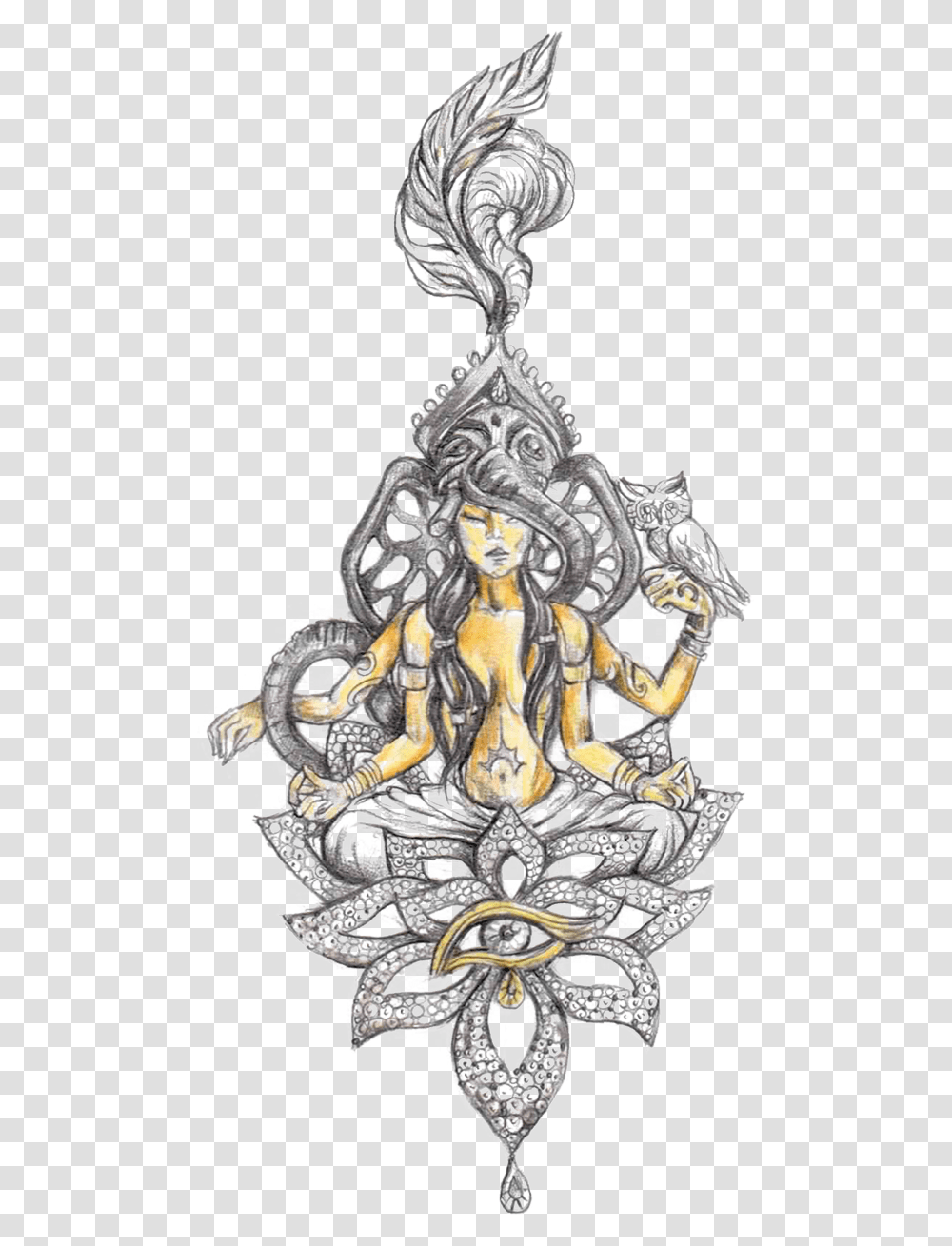 Sketched Pendant Inspired From Indian CultureClass 3d Jewellery Sketch Design, Statue, Sculpture, Cross Transparent Png