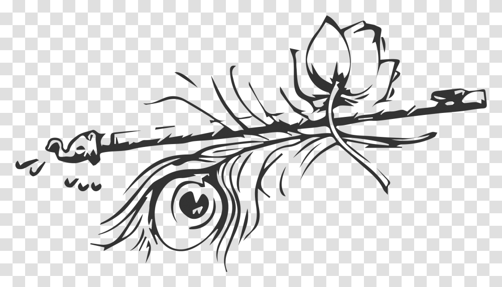 Sketches Of Krishna Flute, Floral Design, Pattern Transparent Png