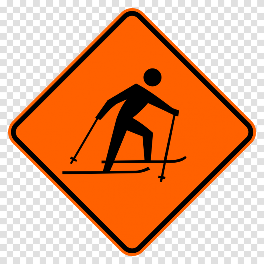Skier Icon Warning Trail Sign Cross Country Skiing Clipart, Symbol, Road Sign Transparent Png