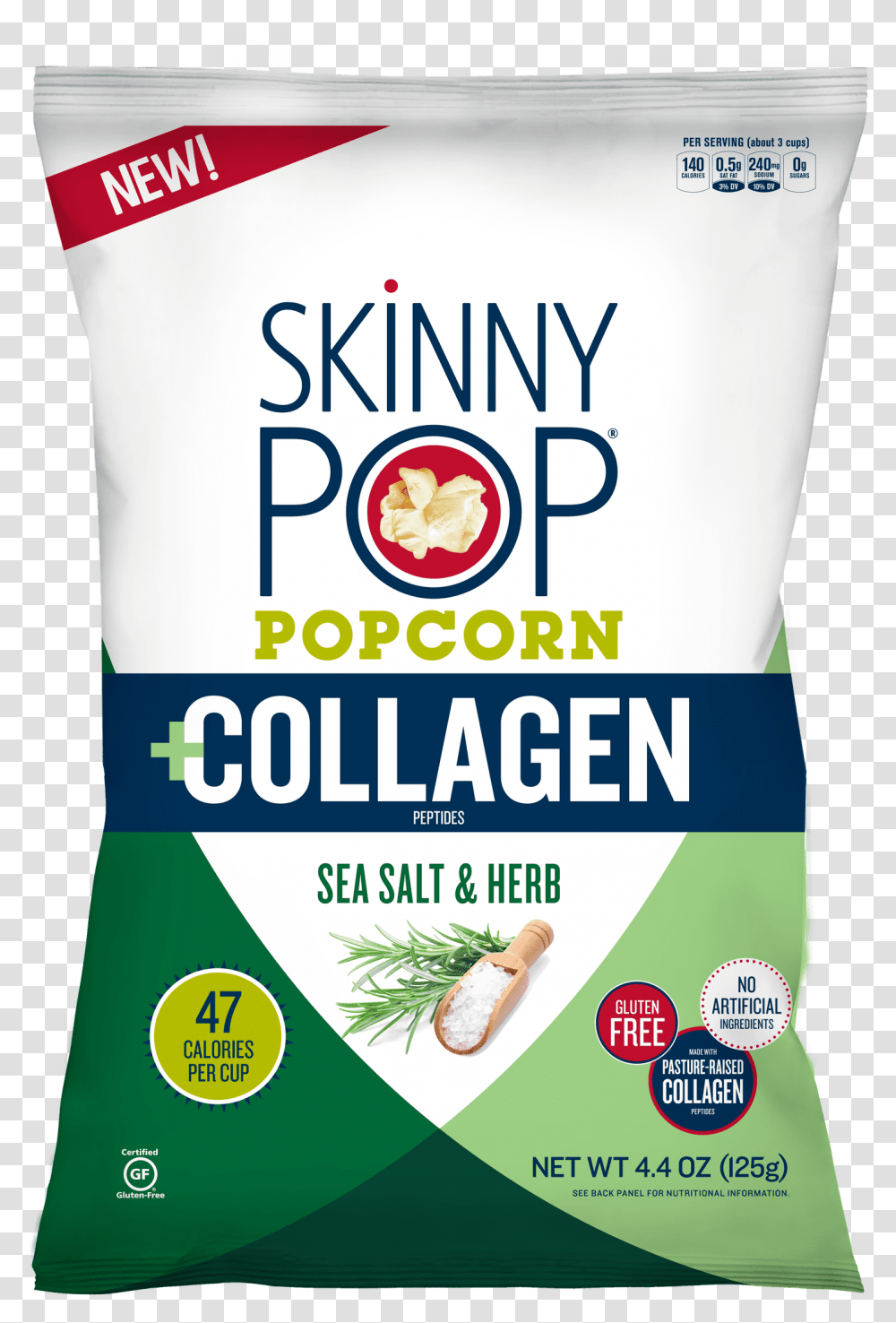 Skinnypop Popcorn Collagen Bag Skinny Pop Collagen Popcorn, Food, Label, Plant Transparent Png