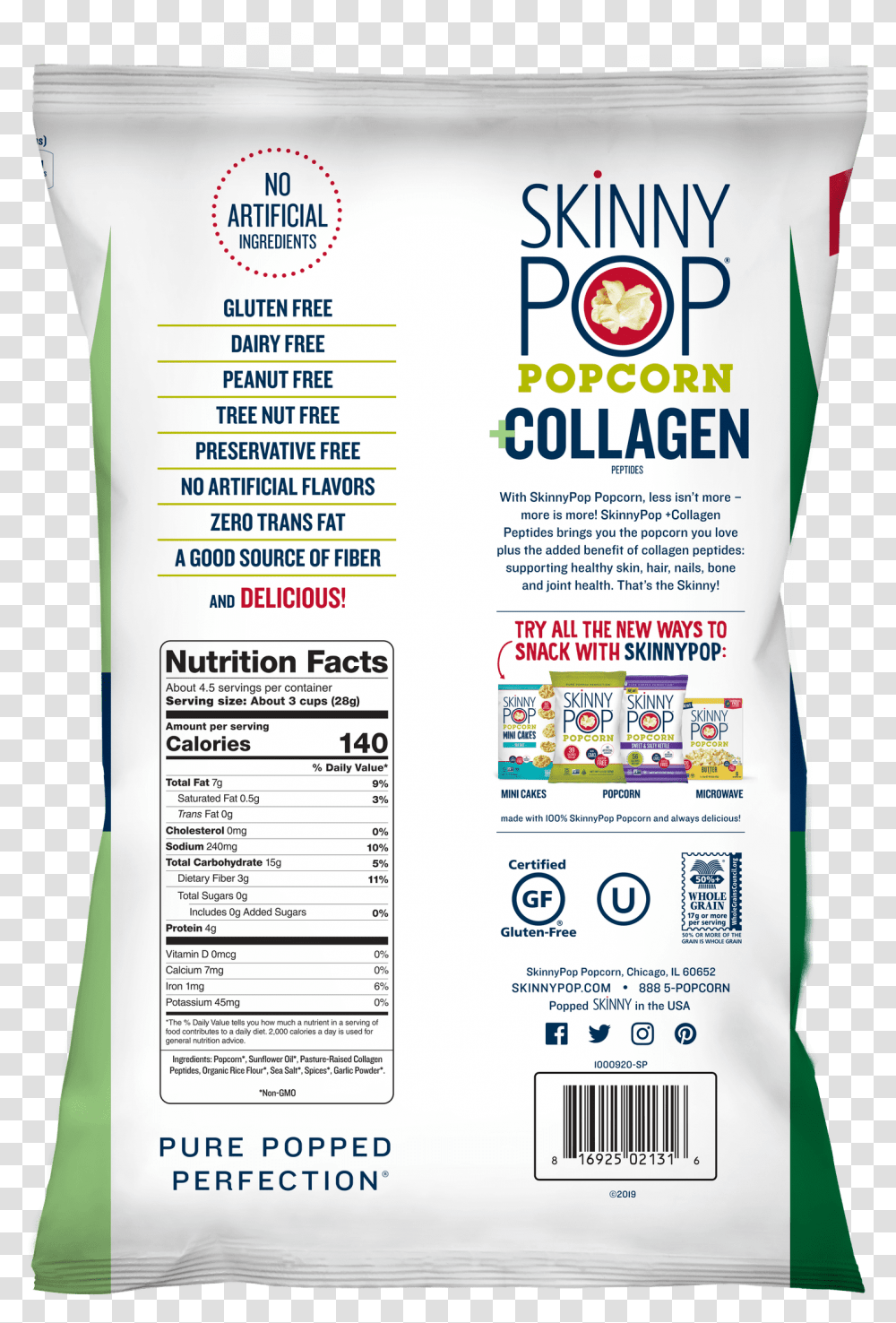Skinnypop Popcorn Collagen Nutrition Facts Food, Label, Menu, Bottle Transparent Png