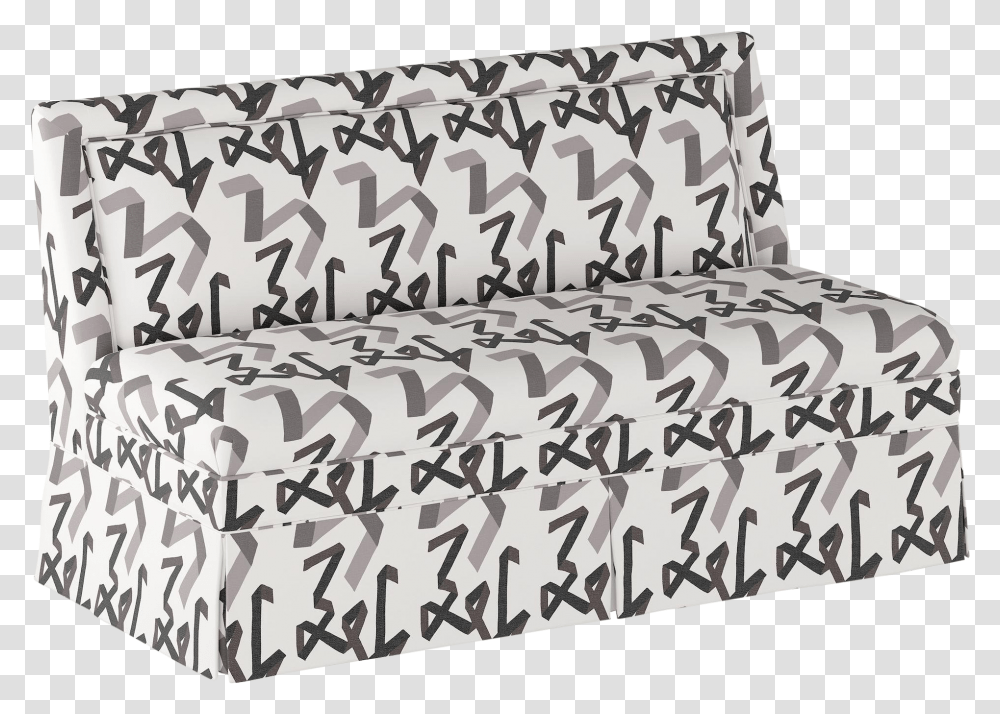 Skirted Settee In Black Ribbon By Angela Chrusciaki Blehm For Chairish Studio Couch, Text, Pillow, Cushion, Furniture Transparent Png