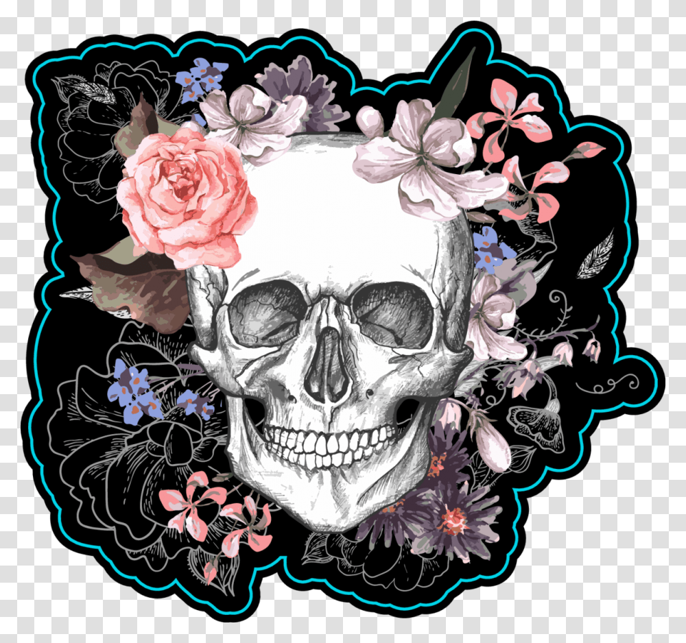 Skull And Flowers Day Of The Dead Sticker, Drawing, Doodle Transparent Png