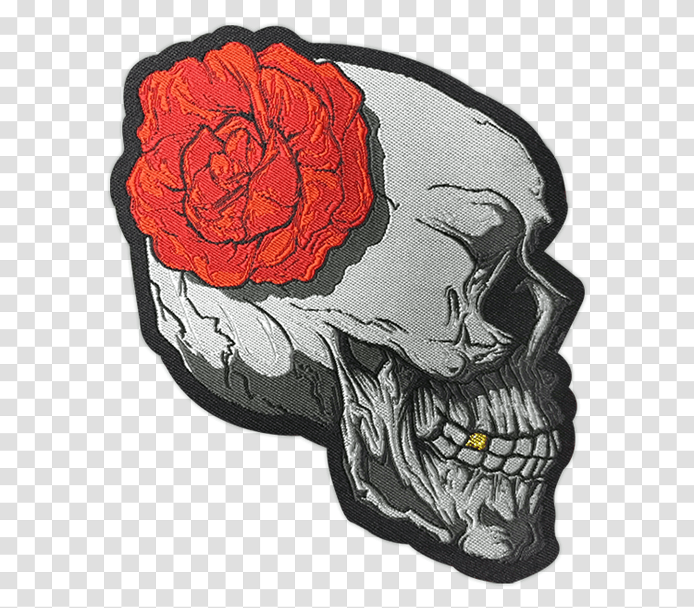 Skull And Rose Woven Patch Skull, Label, Bird, Animal Transparent Png