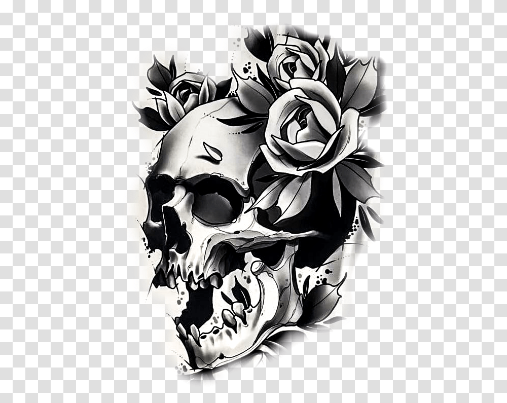 Skull And Roses, Floral Design, Pattern Transparent Png