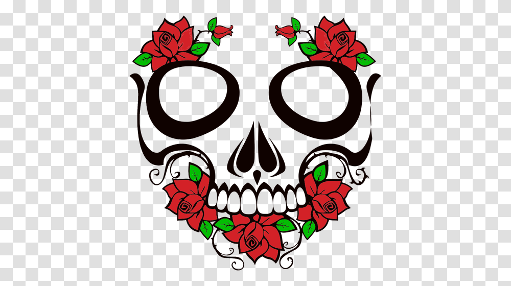Skull And Roses, Floral Design Transparent Png