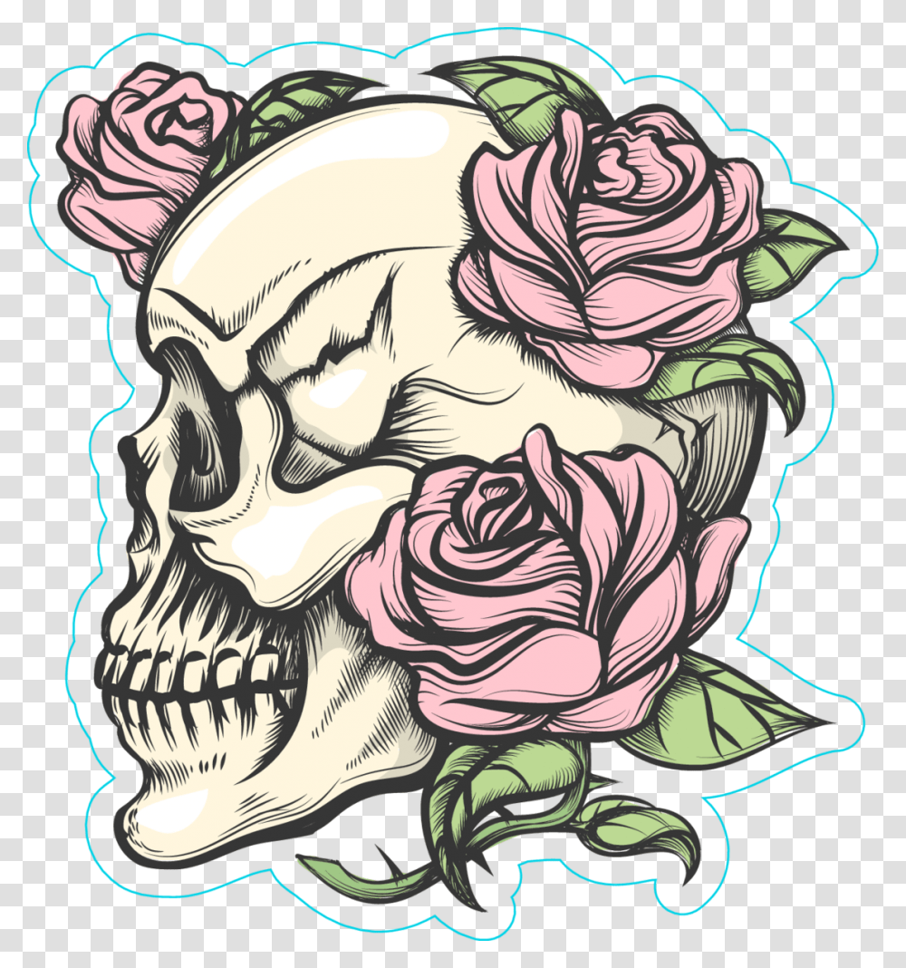 Skull And Roses Skull And Roses Drawings, Doodle, Plant Transparent Png