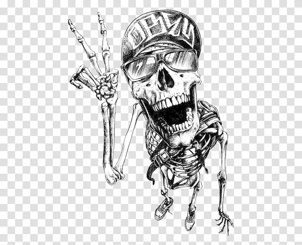 Skull Art Skeleton Giving Peace Sign, Person, Human, Drawing, Sunglasses Transparent Png