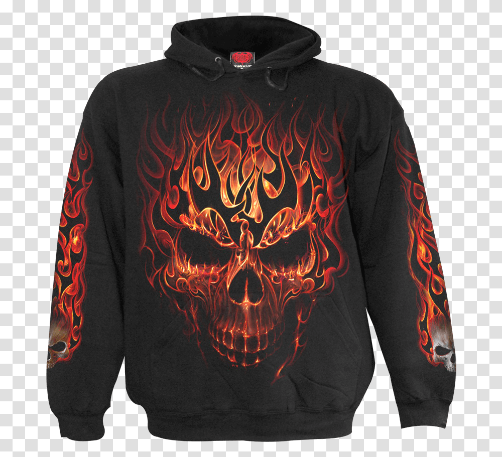 Skull Blast Hoodie Calavera En Llamas, Apparel, Sweatshirt, Sweater Transparent Png