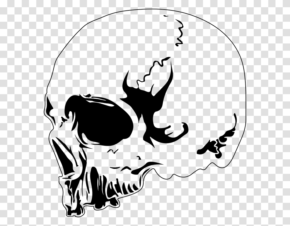 Skull Design Tattoo Skeleton Death Dead Head Risunok Cherep Na Chernom Fone, Halo Transparent Png