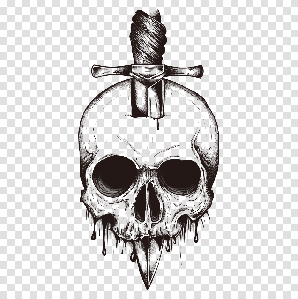 Skull Euclidean Vector Sword In The Inserted Simple Skull Tattoo Designs, Glass, Mask, Emblem Transparent Png