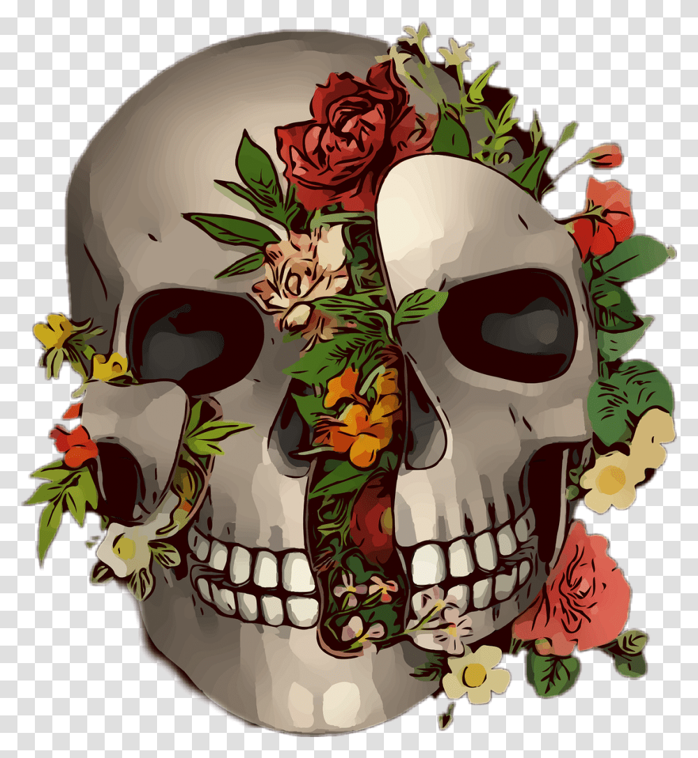 Skull Flowers Roses Sugarskull Diadelosmuertos Tristes Imagenes Goticas De Amor, Head, Painting Transparent Png