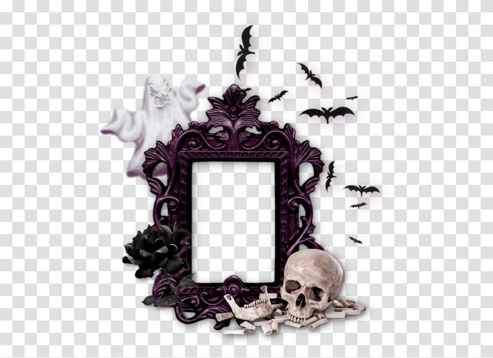 Skull Frame Cadre Gothique Halloween Picture Background Halloween Frame, Head, Cross, Symbol, Art Transparent Png