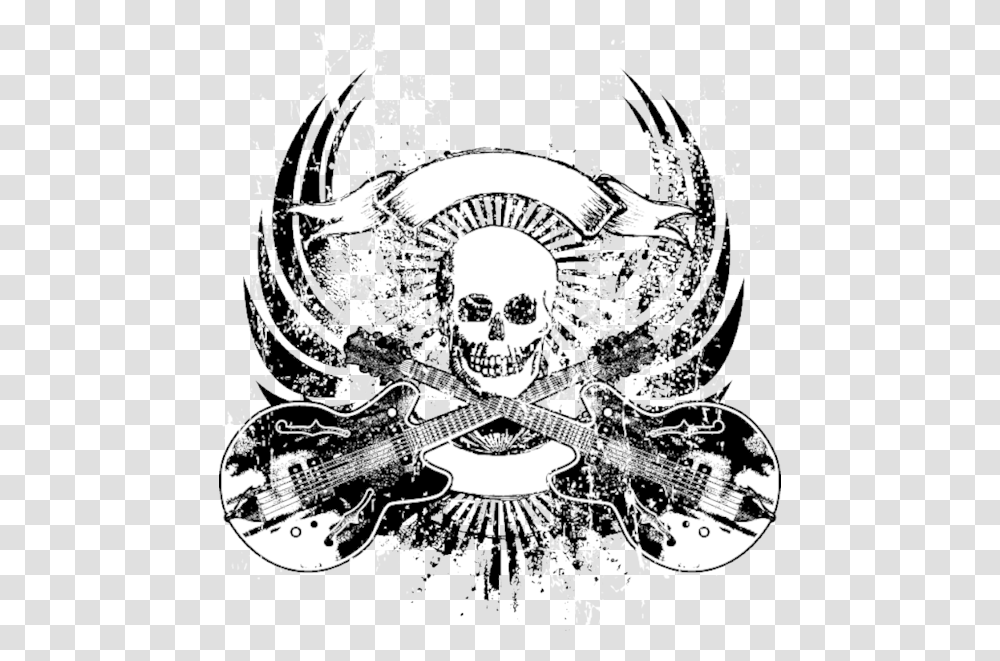 Skull Guitar Emblem Psd Official Psds Rock Music Skull Logo, Doodle, Drawing, Art, Leisure Activities Transparent Png