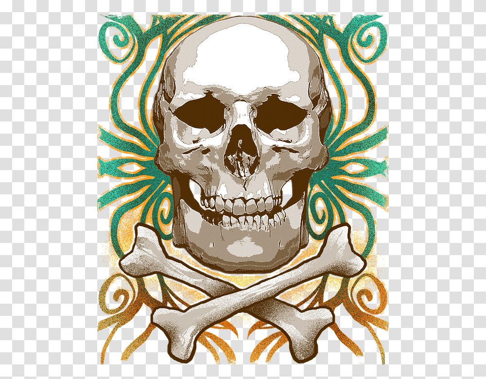 Skull Halloween Skeleton Bones Pirate Spooky Skull, Emblem, Painting Transparent Png
