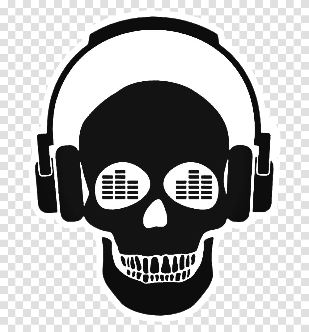 Skull Headphones Music Skullwithheadphones, Electronics, Headset, Stencil Transparent Png