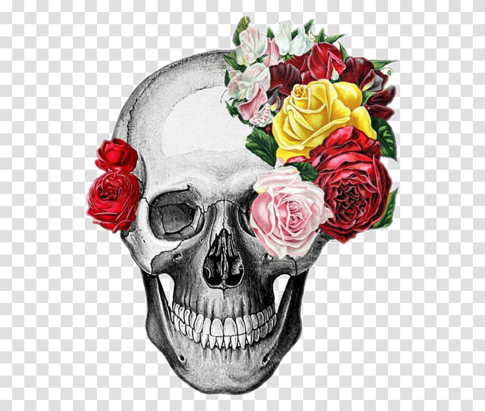 Skull Humanface Humanhead Head Scaryvhorror Flowers Skull With Flowers, Costume, Rose, Plant, Blossom Transparent Png
