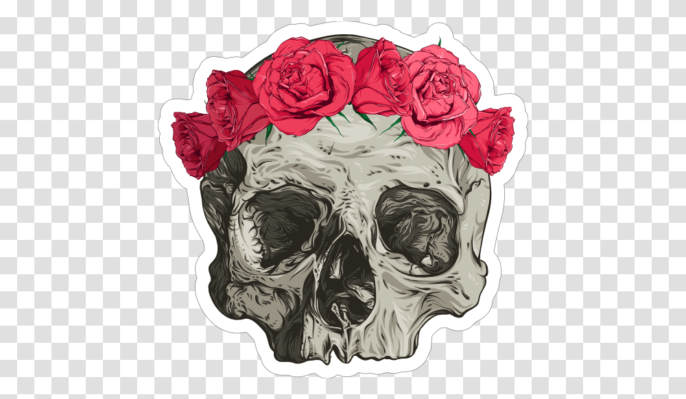 Skull In Flower Headband Sticker Garden Roses, Plant, Carnation, Flower Arrangement, Geranium Transparent Png