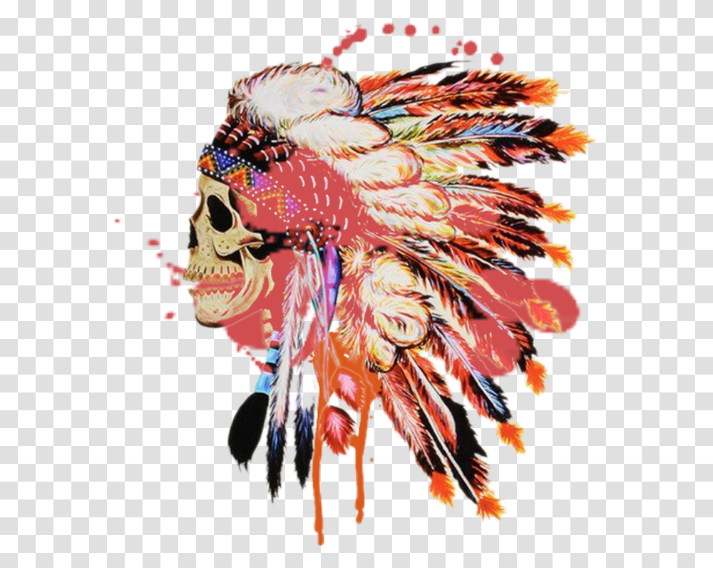 Skull Indian Feathers Colourful, Modern Art, Head Transparent Png