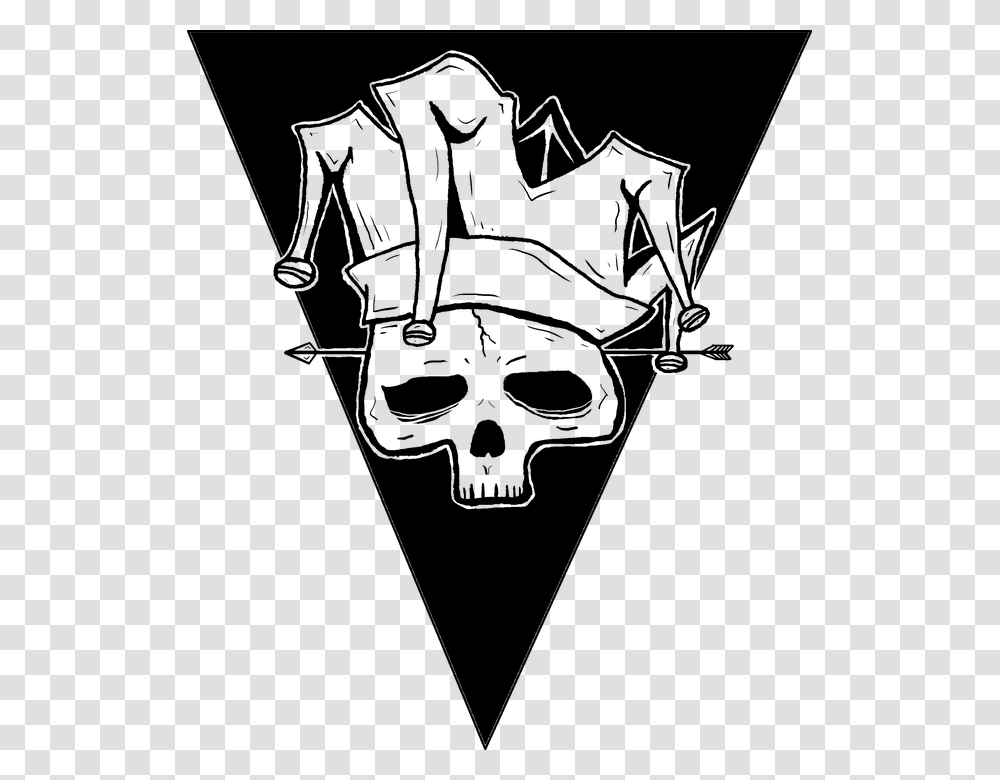 Skull Joker Arrow Jester Sketch Drawing Blackwork Sketsa Wajah Joker, Triangle, Plectrum, Diamond, Gemstone Transparent Png