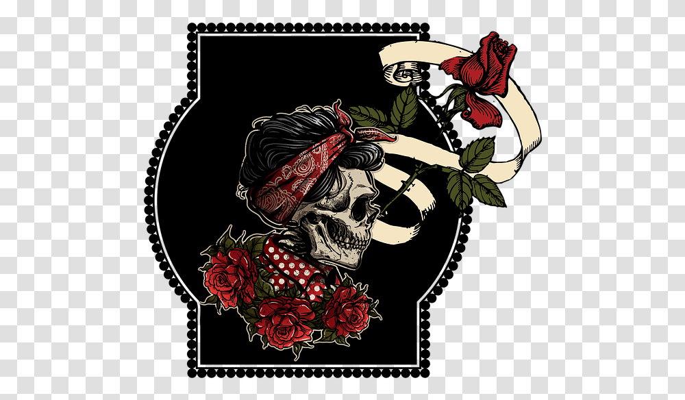 Skull Rose Fantasy Dark Flowers Black Red Rose Tengkorak, Pirate Transparent Png