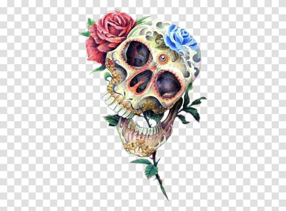 Skull Skulls Roses Skullsandroses Tattoo Tattooart Roses On Mexican Skull, Skin, Alien Transparent Png