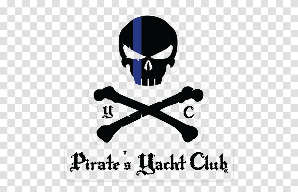 Skull & Crossbones Blue Line Sticker Black Clear 6x6 Pirate, Label, Text, Person, Human Transparent Png