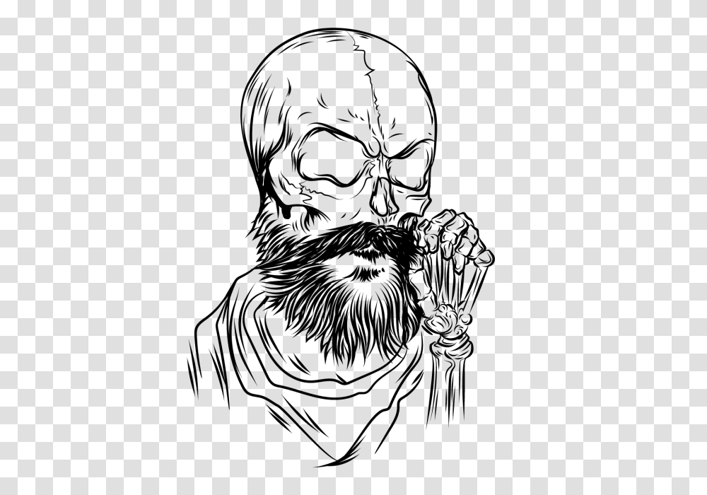 Skull With Beard Illustration Skull Beard Skelleton, Face, Drawing, Stencil Transparent Png