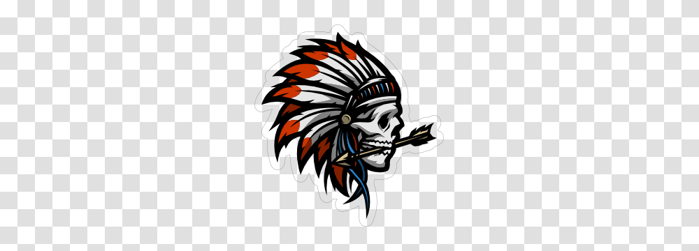 Skull With Headdress And Arrow Sticker, Face, Label, Hair Transparent Png