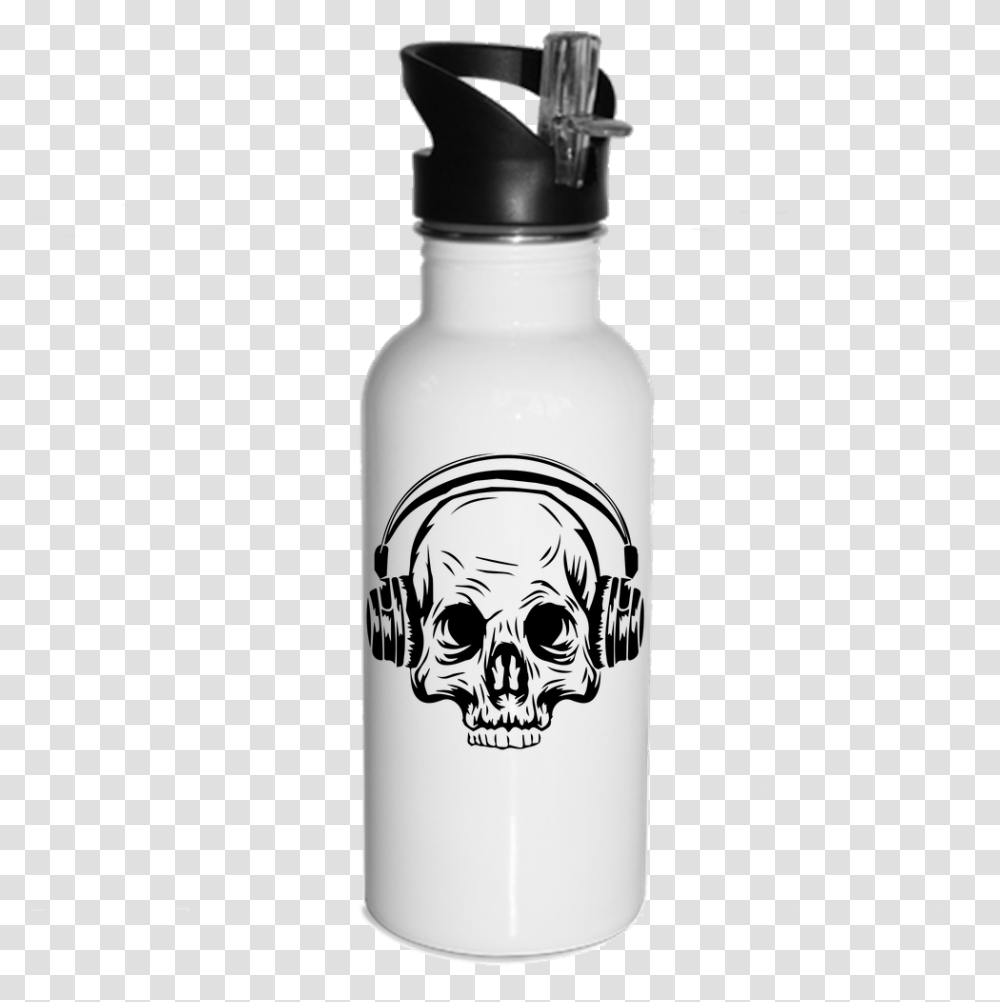 Skull With Headphones 20oz Sublimation Water Bottle, Shaker, Cylinder Transparent Png