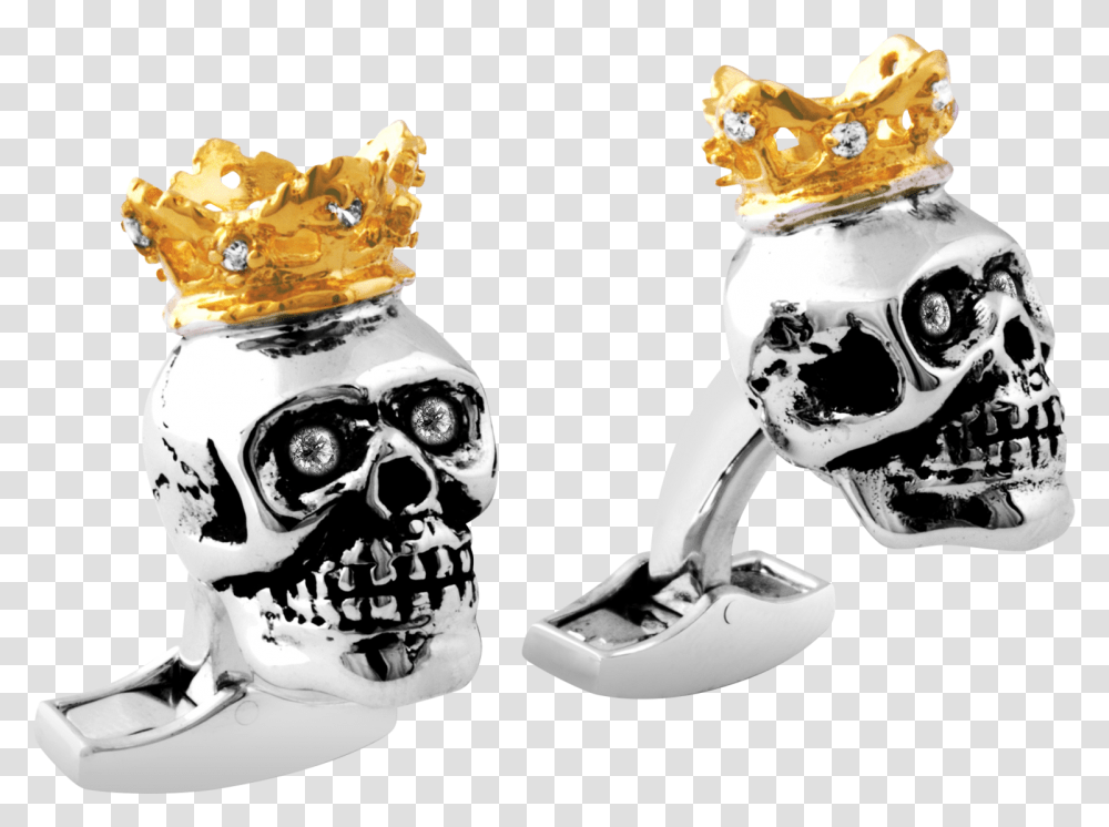 Skull With Real Yellow Gold Plated Crown Cufflink, Accessories, Accessory, Skeleton Transparent Png