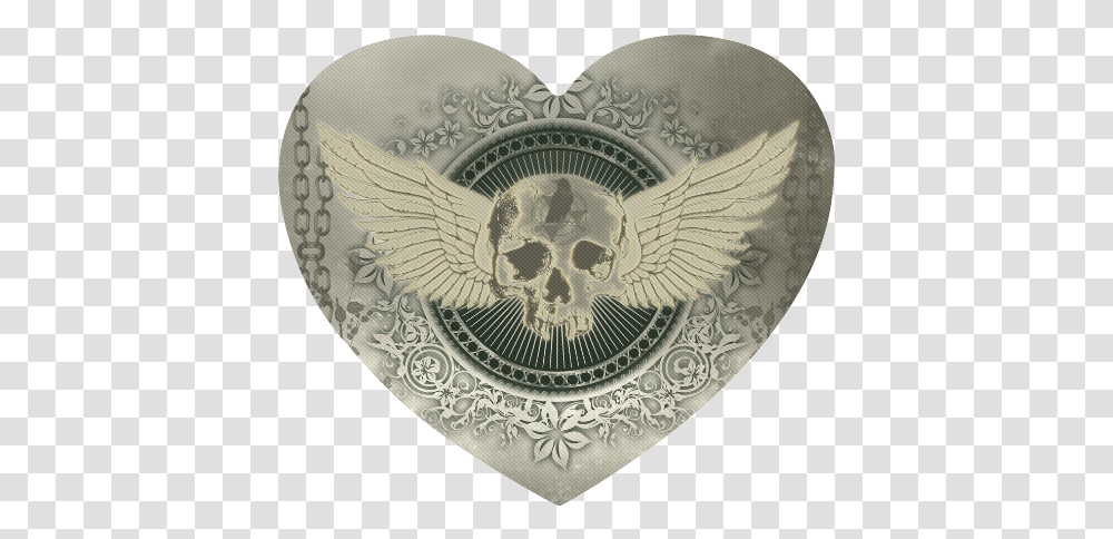 Skull With Wings And Roses On Vintage Background Heart Shaped Emblem, Rug, Buckle Transparent Png