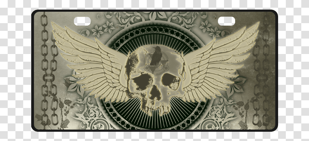 Skull With Wings And Roses On Vintage Background License, Emblem, Money, Coin Transparent Png