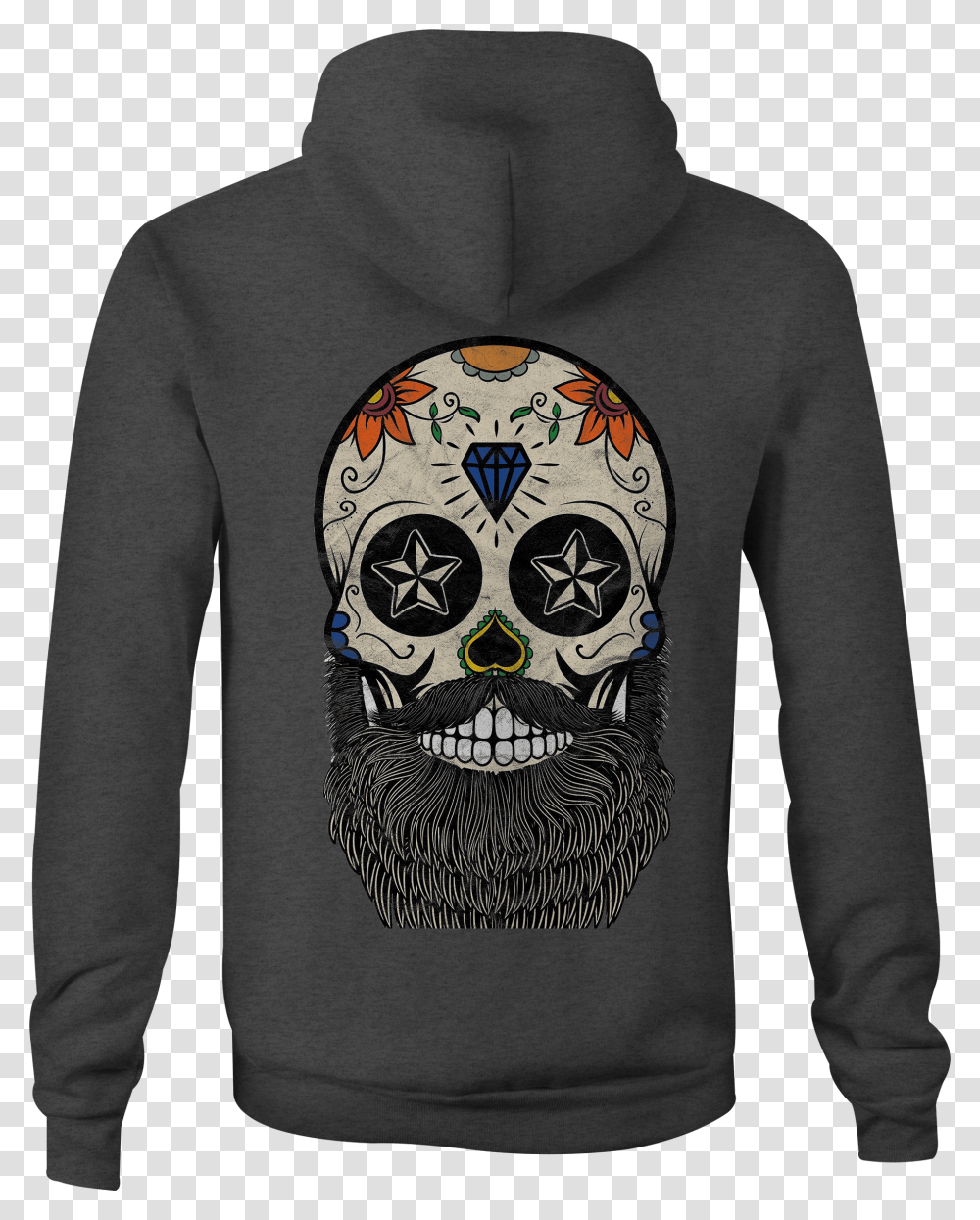 Skull Zip Up Hoodie Bearded Skull Tattoo Hooded Sweatshirt, Sleeve, Apparel, Long Sleeve Transparent Png