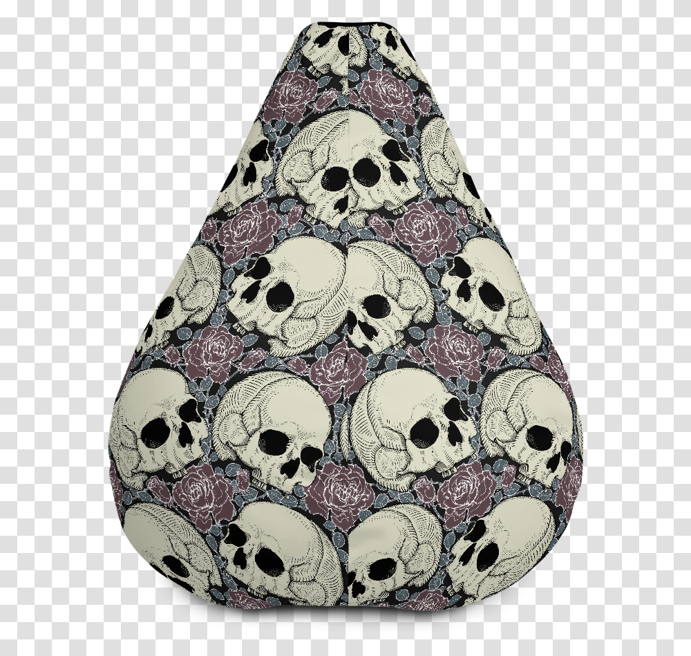 Skulls And Flowers Puffy Bean Bag Chair W Filling, Rug, Floral Design, Pattern Transparent Png