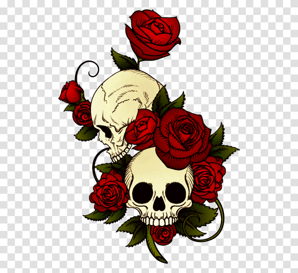 Skulls Roses Tattoo Skulls And Roses Drawing, Floral Design, Pattern Transparent Png