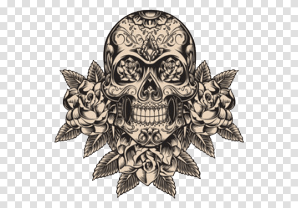 Skulls Tattoos Sticker By Tattoo Design Skull And Rose, Pattern, Ornament, Fractal, Emblem Transparent Png