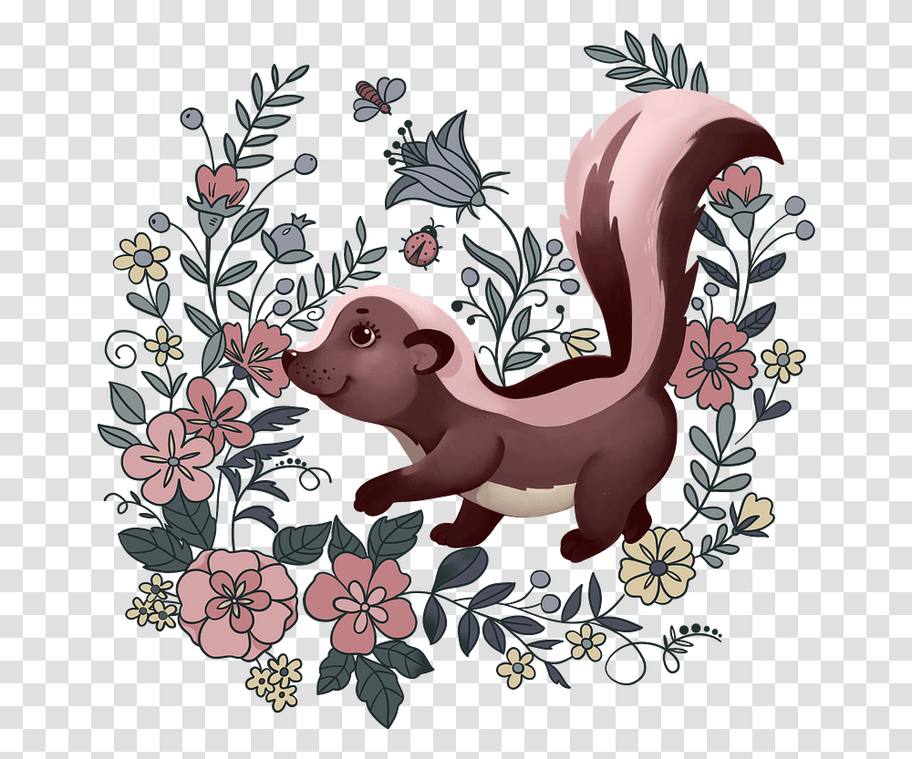 Skunk In Flowers Clipart Free Download Cartoon, Mammal, Animal, Pig, Graphics Transparent Png