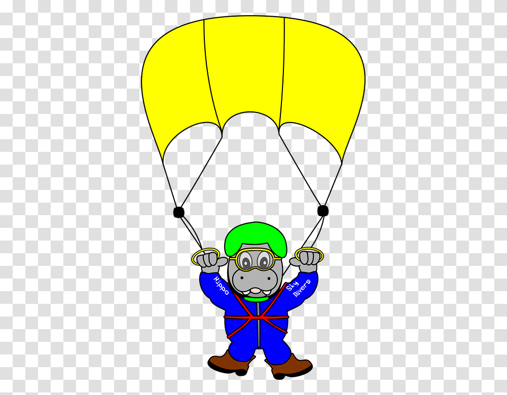 Skydiver Fun Hippo Skydiving Freefall Parachute Gambar Terjun Payung Kartun, Batman Logo, Baseball Cap, Hat Transparent Png