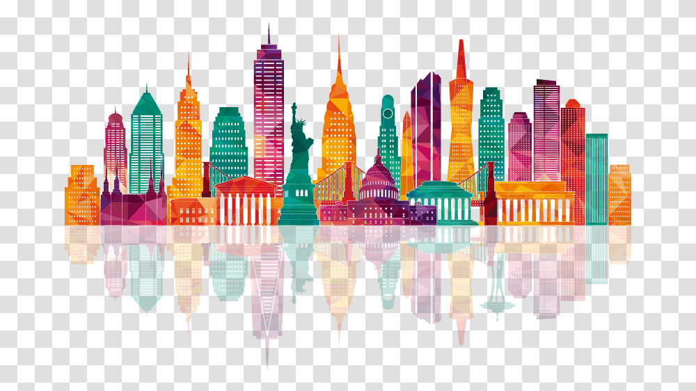 Skyline Clipart Colorful City New York, Graphics, Light, Pattern, Modern Art Transparent Png