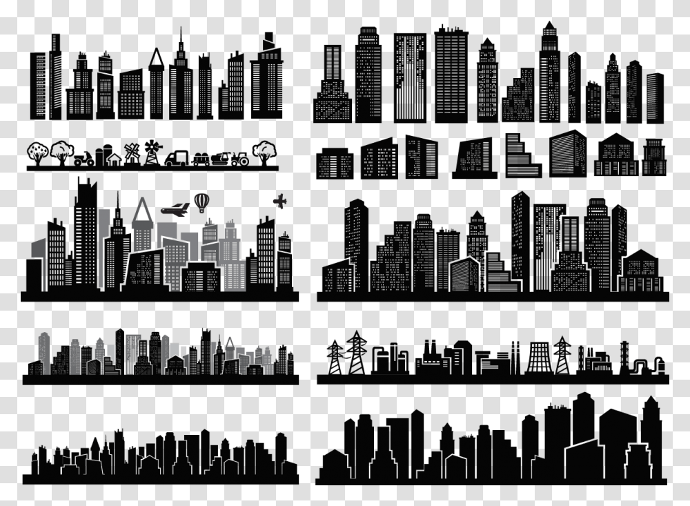 Skyscrapers Silhouette, Urban, City, Building, High Rise Transparent Png
