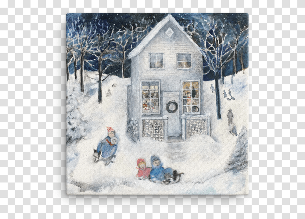 Sledding At Christmas In The 1950 S Canvas Print Picture Frame, Nature, Outdoors, Person, Snow Transparent Png