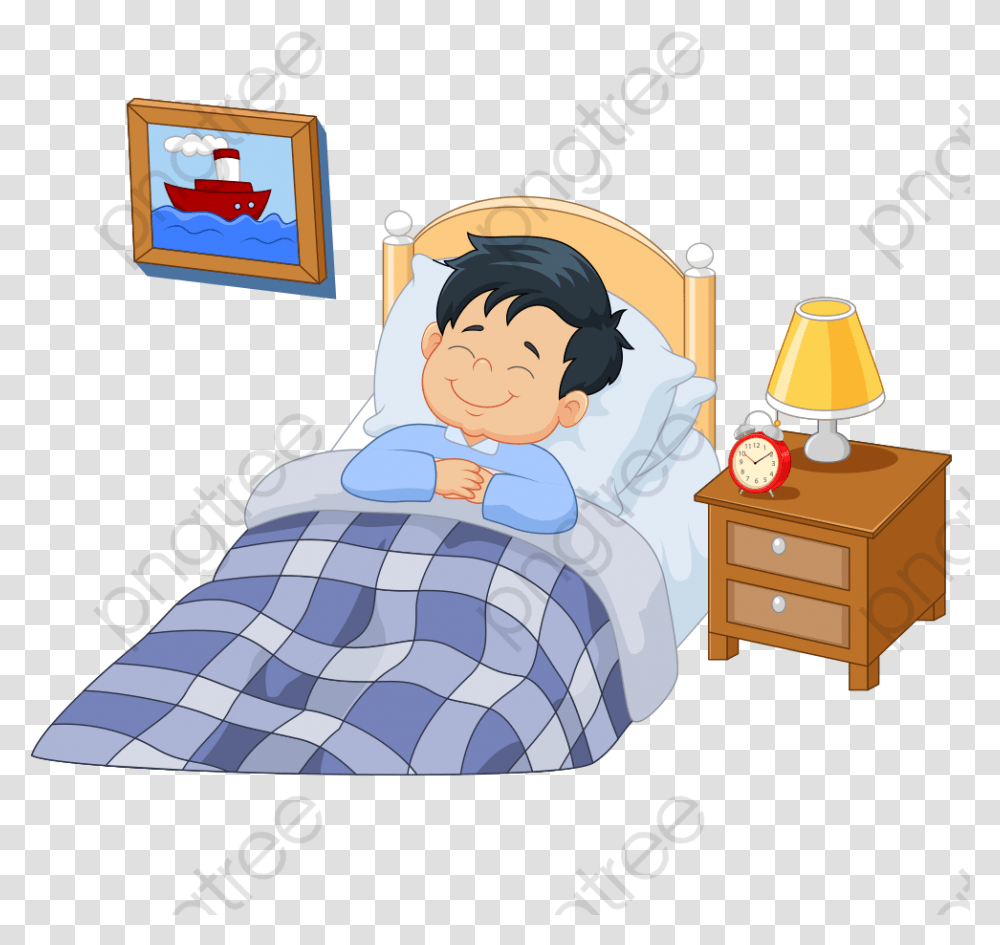 Sleeping Boy With A Smile Go To Sleep Animated, Furniture, Table Lamp, Bedroom, Indoors Transparent Png