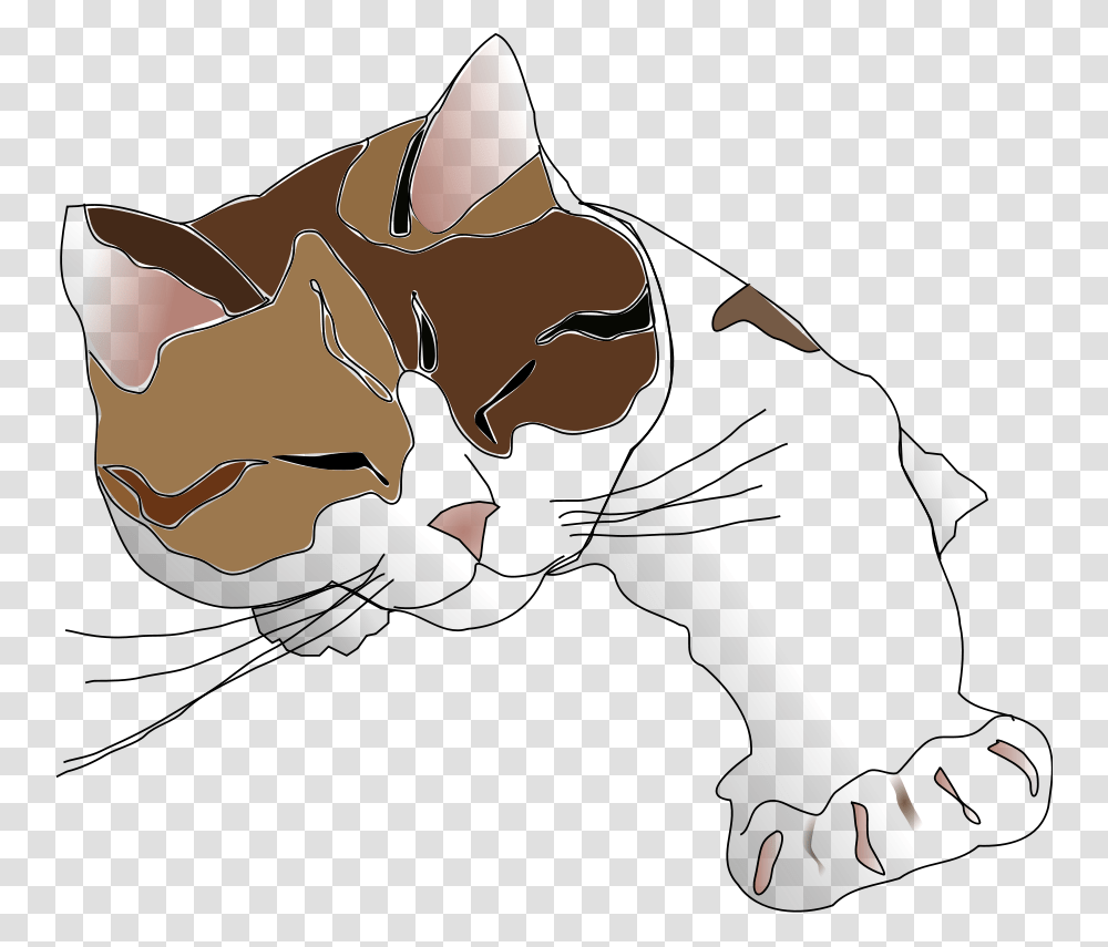 Sleepy Calico Cat Clipart Free Cat Images Vector, Mammal, Animal, Pet, Hand Transparent Png