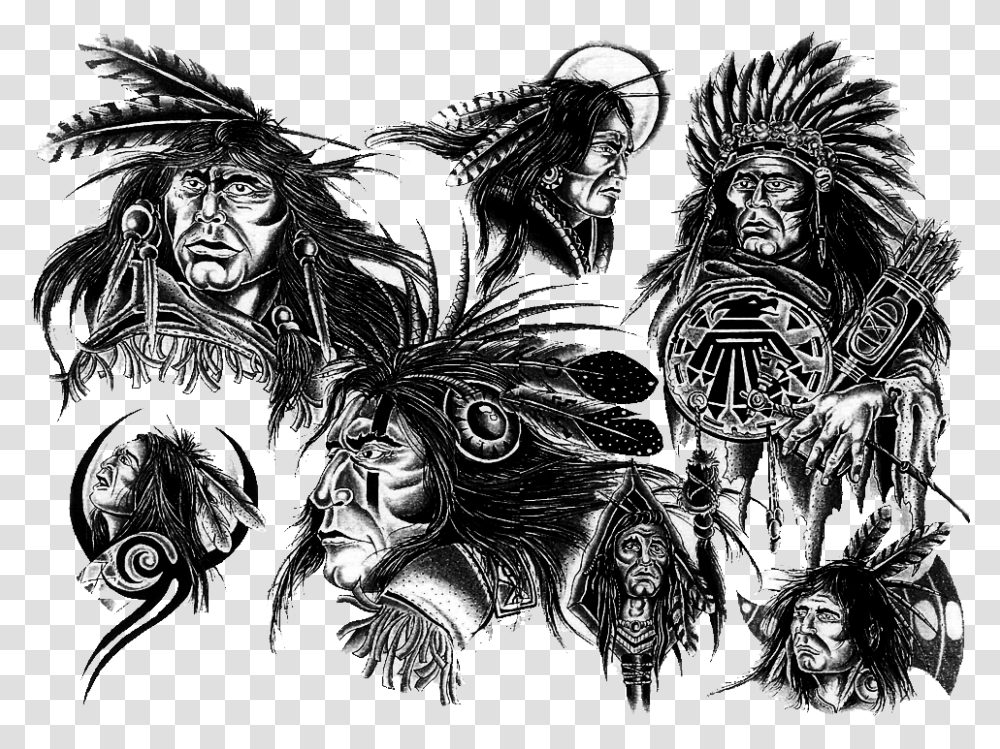 Sleeve Tattoo Americans In Native American Tribal Chief Tattoo, Person, Drawing, Book Transparent Png