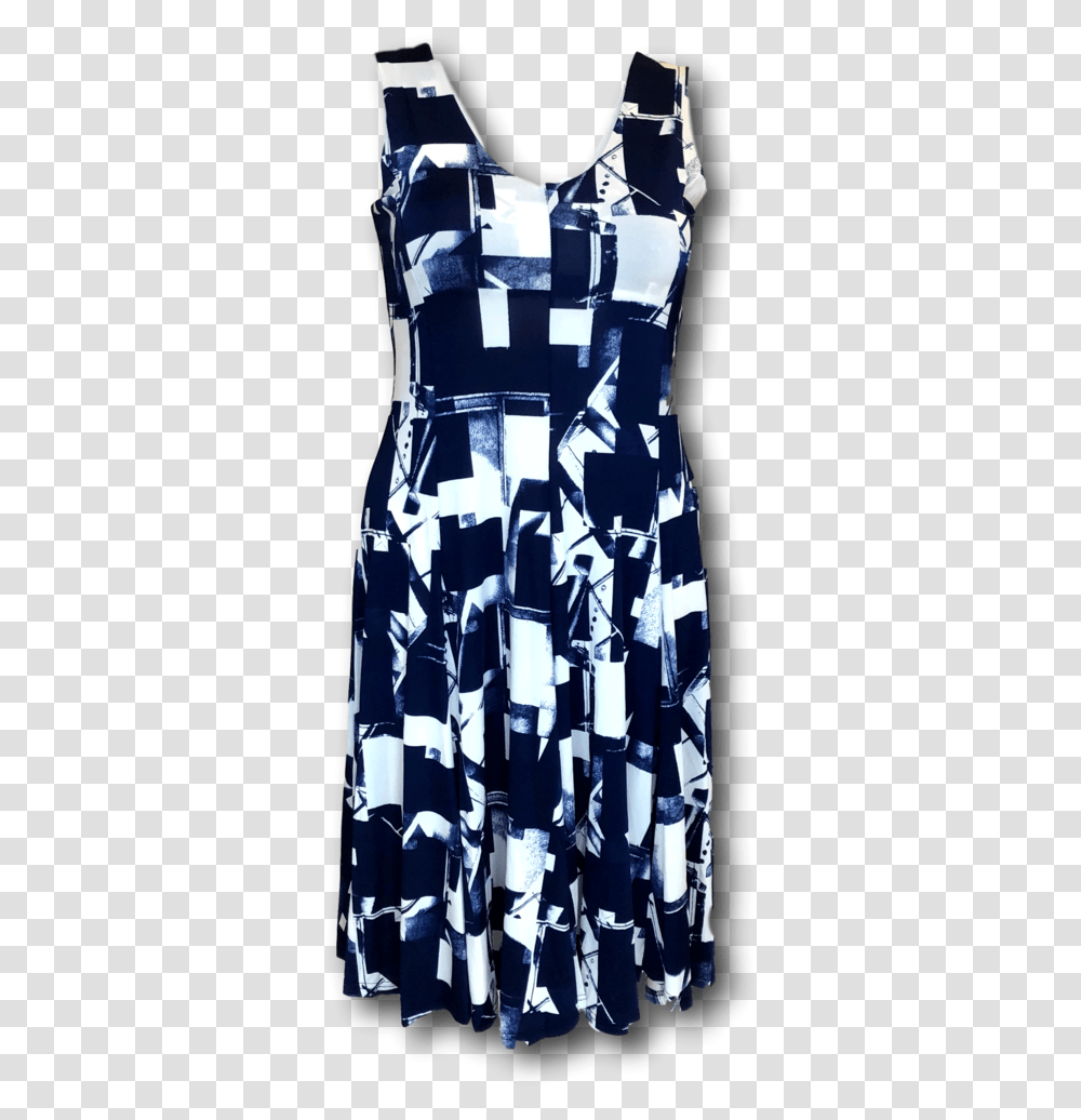 Sleeveless Fit And Flare Dress In Navy And White Day Dress, Apparel, Female, Apron Transparent Png
